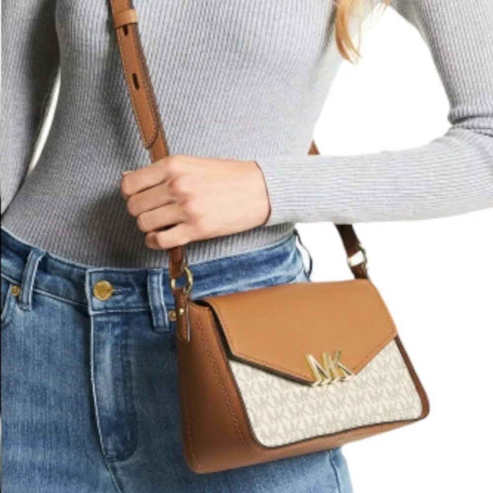 Michael Kors: MK Logo Signature Monogram Flap Primrose Crossbody Bag - Picture 13 of 13